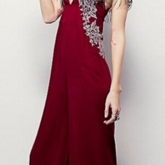 Free People Super hot Burgundy Romper with Floral Lace - Picture 5 of 5